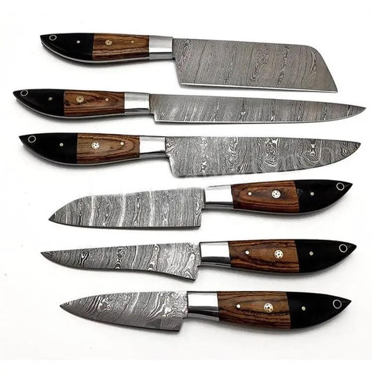DAMASCUS KITCHEN KNIVES SET | 8.5 Inch | Wood | Home