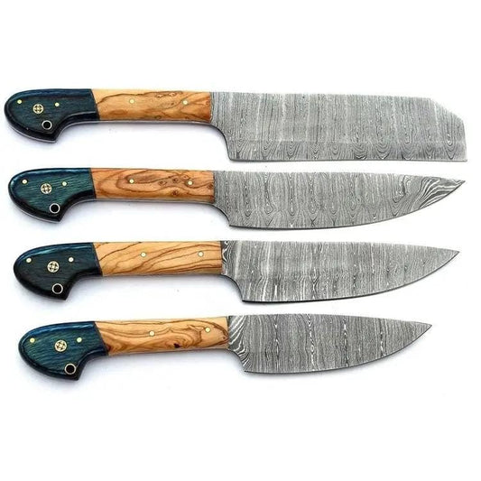 DAMASCUS OUTDOOR KITCHEN KNIVES SET | 8.5 Inch | Olive Wood | Outdoor Living