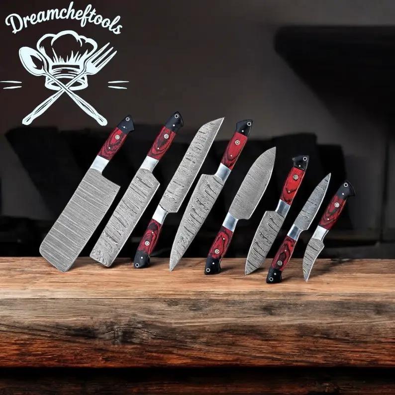 Kitchen Knives Sets – 13” Handmade Damascus Steel Chef Knife with Pakkawood Handle, Steel Bolster & Leather Sheath from PriceLows™
