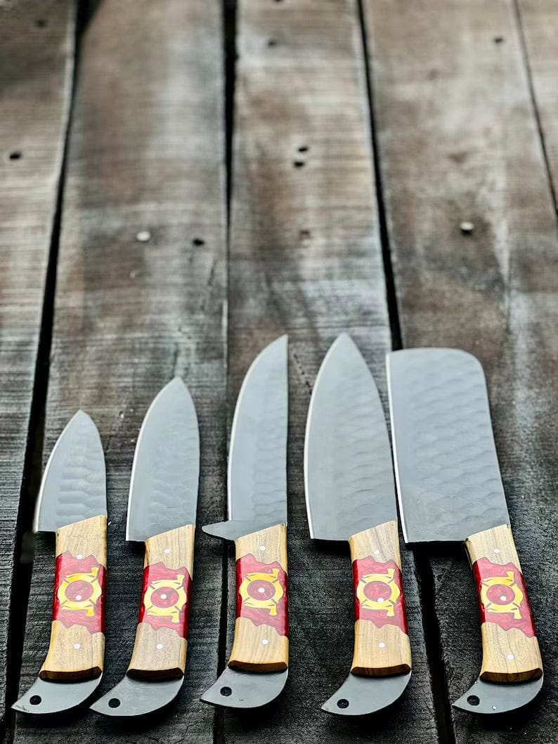 Stainless Steel Knife Set - 13" Forged Blades with Olivewood & Epoxy Resin Handles | 13 Inch | Stainless Steel | Kitchen knives set