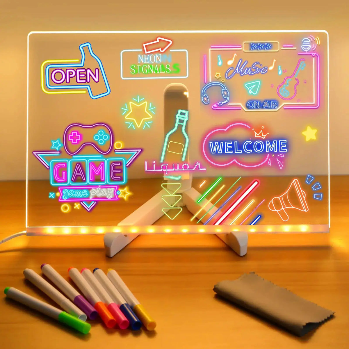 DIY LED Note Board With Night Light Colorful 7 Pens Acrylic Message Board Children‘s Drawing Board For Kids Birthday Gift from PriceLows™