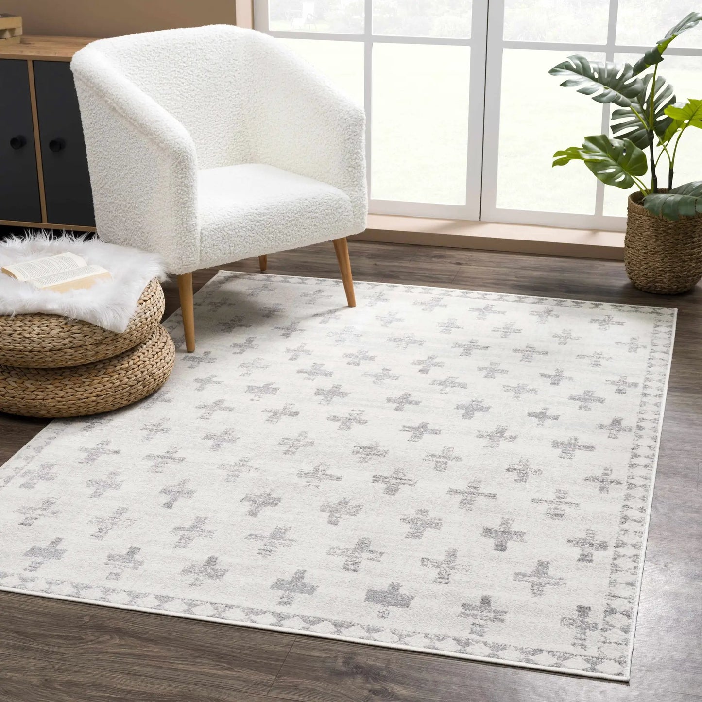Tigris Swiss Cross Ivory & Gray 2322 Area Rug from PriceLows™