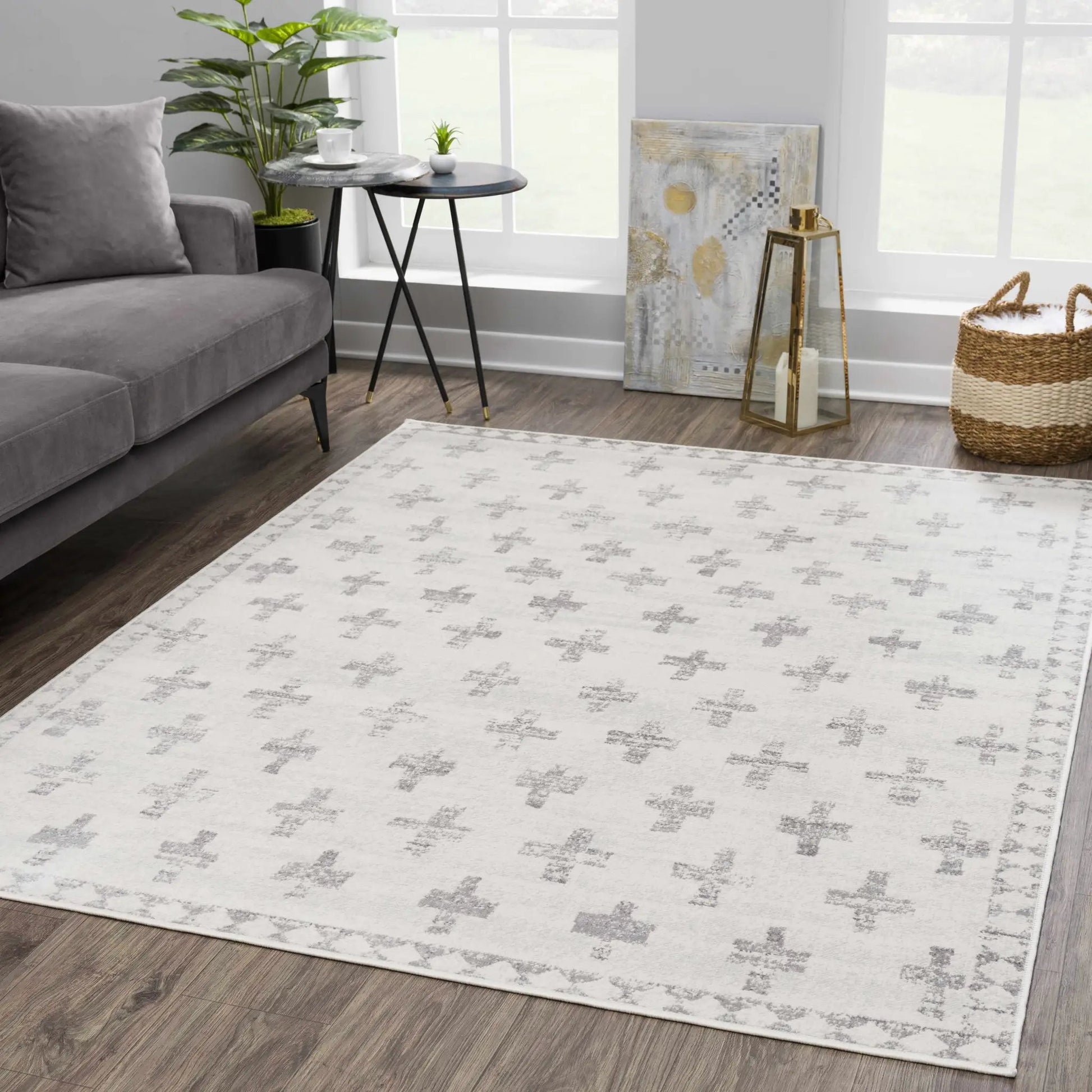 Tigris Swiss Cross Ivory & Gray 2322 Area Rug from PriceLows™