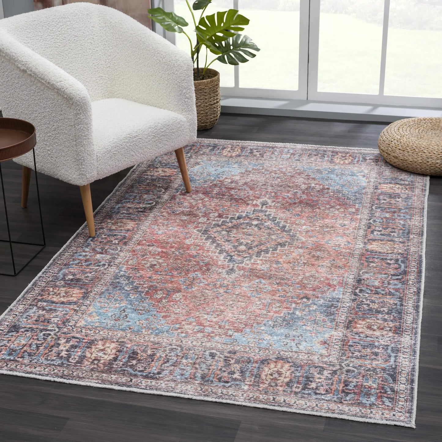 Blue Burgundy Holi-2302 Washable Area Rug from PriceLows™