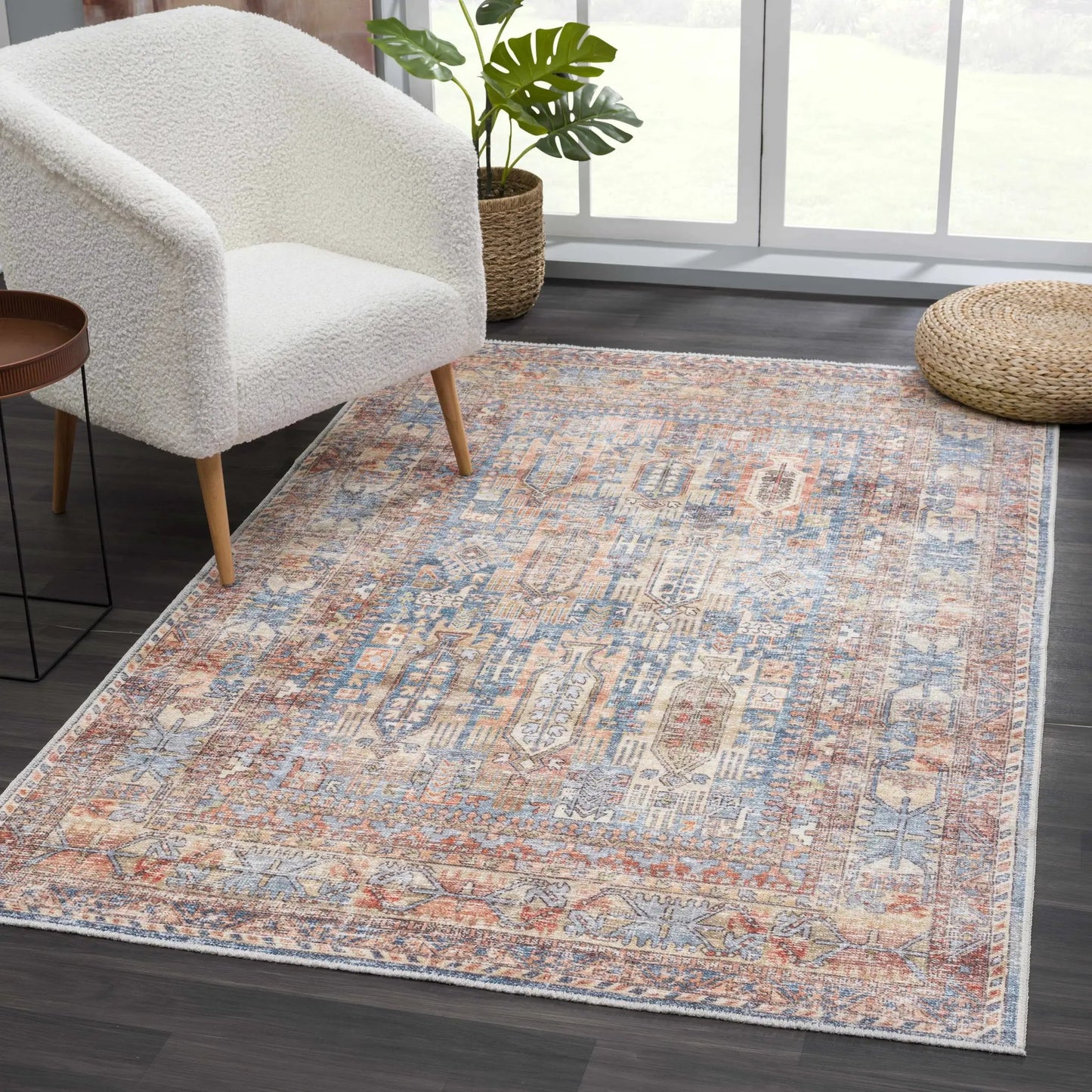 Burnt Orange Holi-2300 Washable Area Rug from PriceLows™