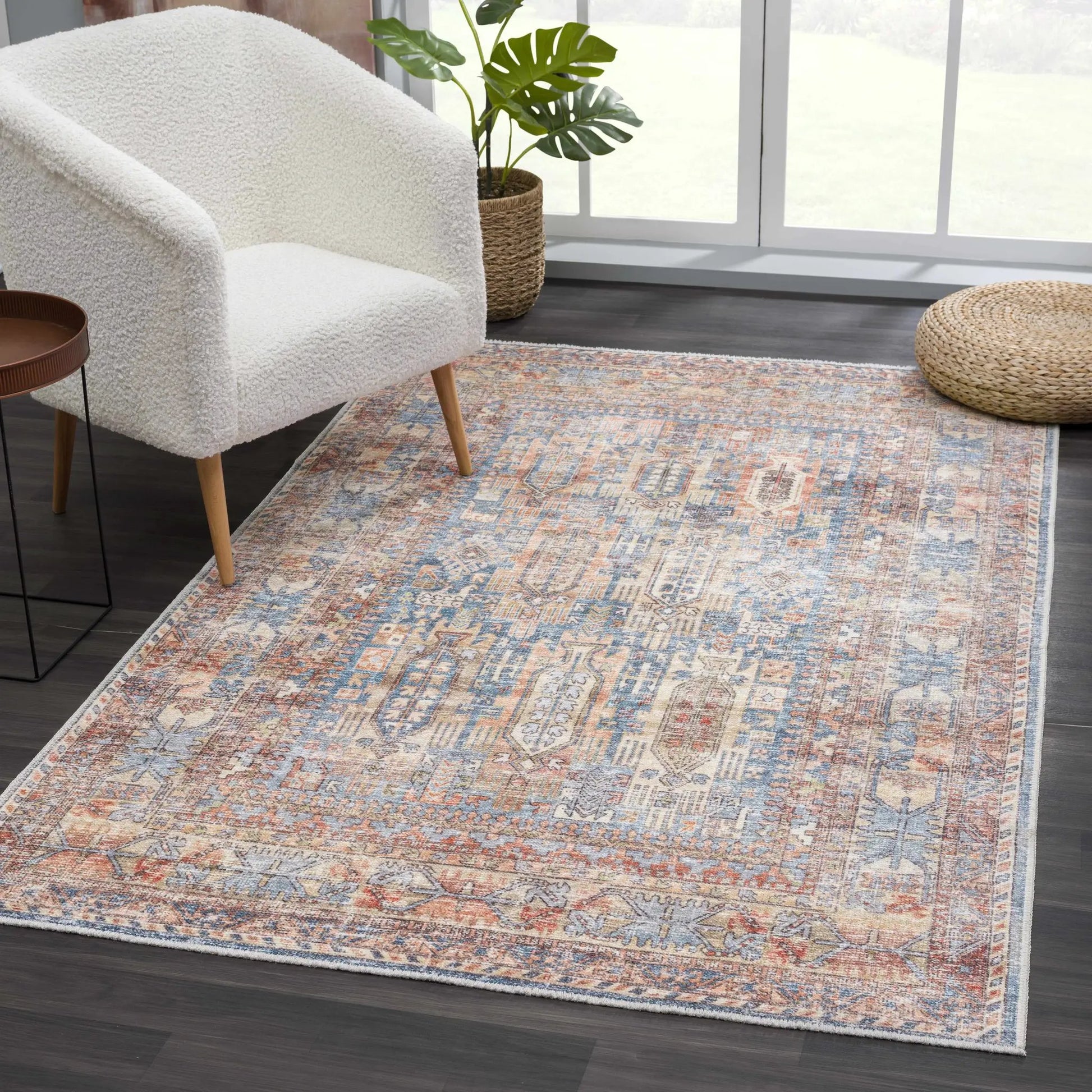 Burnt Orange Holi-2300 Washable Area Rug from PriceLows™