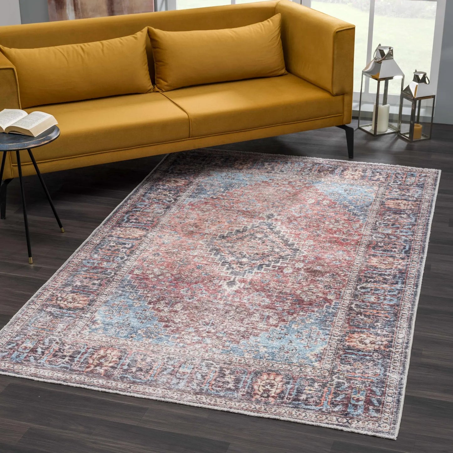 Blue Burgundy Holi-2302 Washable Area Rug from PriceLows™