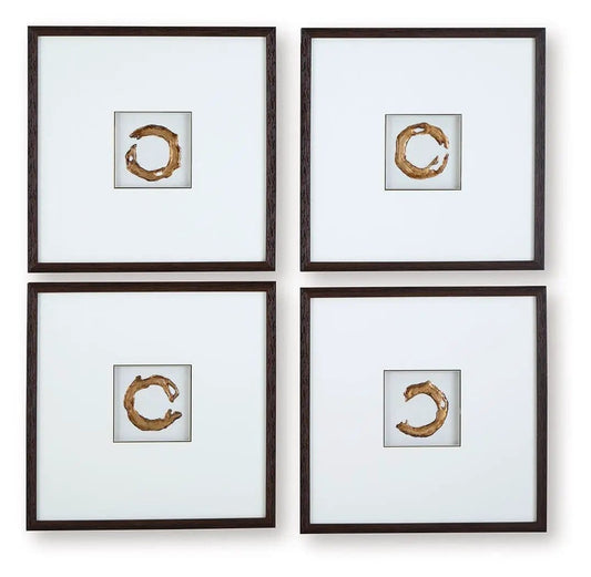Dallbourne Wall Art Set (Set of 4) Wall Decor | 20.13 x 1.25 x 20.13 in | Glass | White / Gold Finish