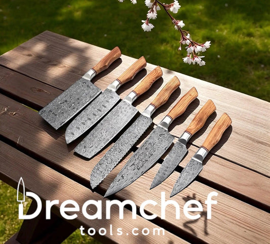 Damascus Blade for Sale 13” Handmade Chef Knife with Olive Wood Handle, Steel | 8 Inch | Damascus Steel | Kitchen Knives Set