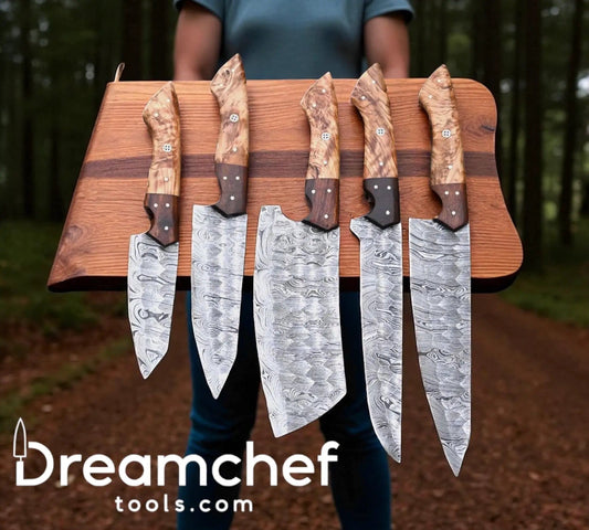 Damascus Cooking Knife Set 13” Handmade Chef Knife with Olive & Rosewood Handle | 8 Inch | Damascus Steel | Kitchen Knives Set
