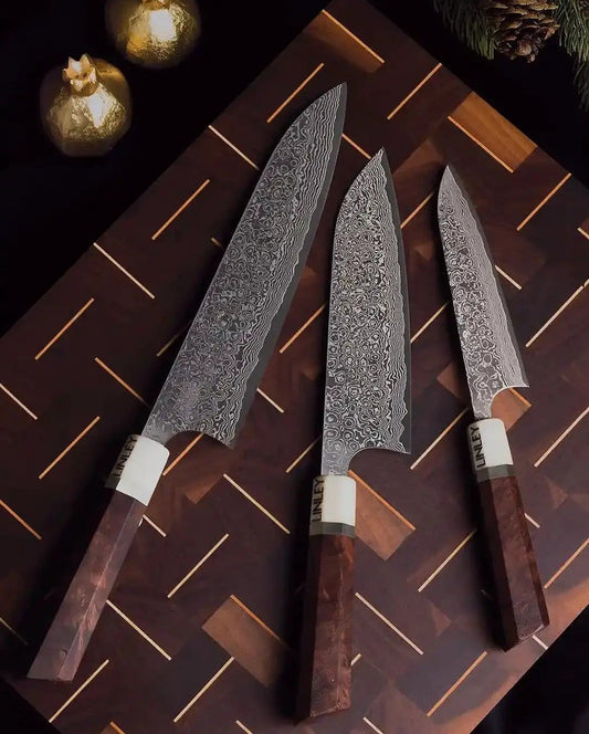 Damascus steel 3 piece kitchen knife set | 3-Piece | Damascus Steel | Home