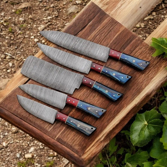 "Premium Damascus Steel Knife Set with Leather Case - Razor-Sharp Blades" | Damascus Steel | Kitchen Knives Set | Home