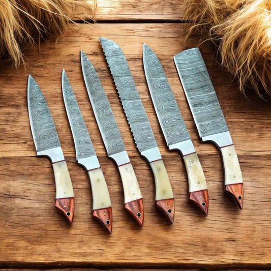 Premium Chef Kitchen Knife Set - Damascus Steel Blades with Leather Case | Damascus Steel | Kitchen Knives Set | Home