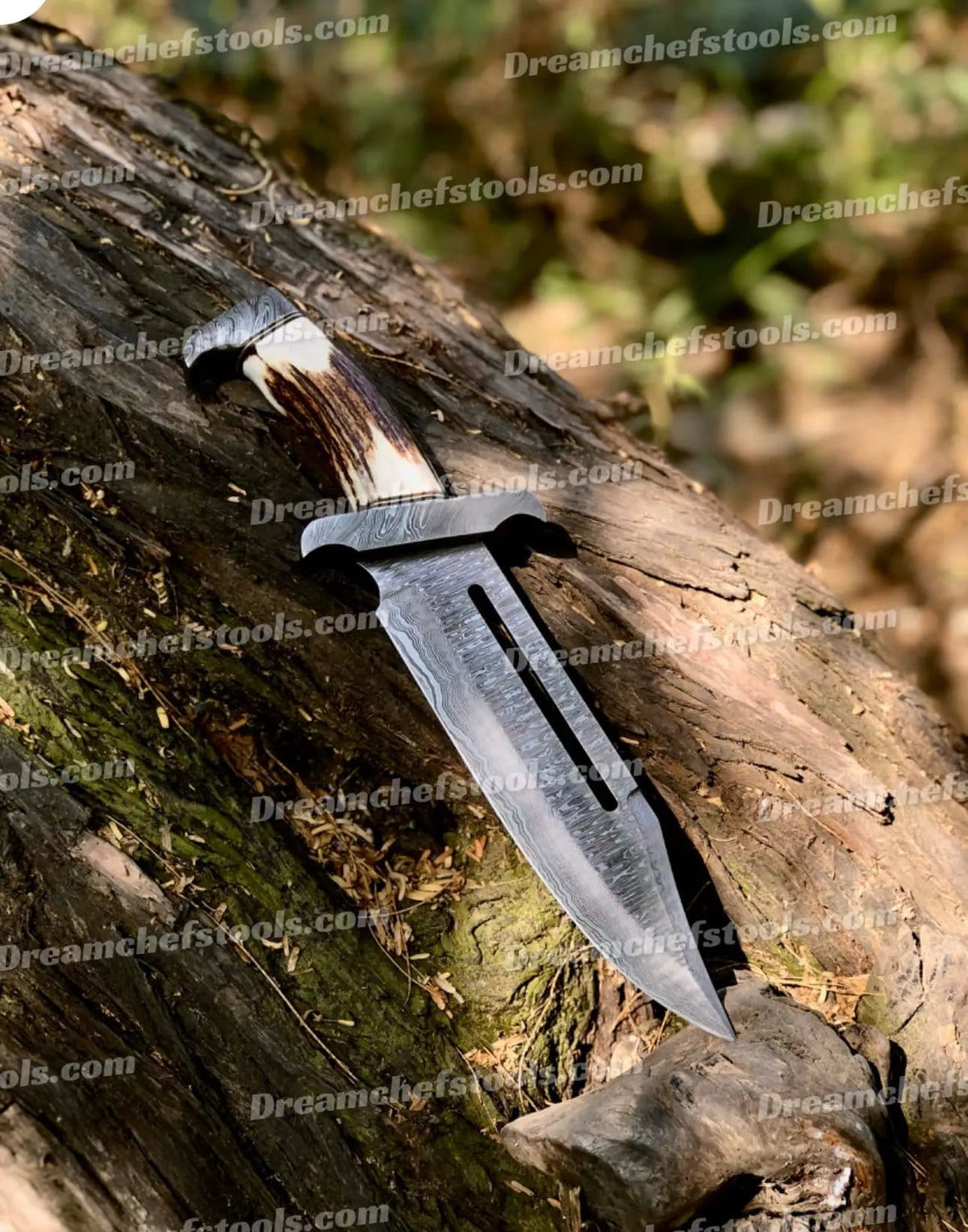 15" Handmade Damascus Steel Bowie Knife Full Tang with Stag Antler Handle & Damascus | 15 Inch | Damascus Steel | Custom handmade bowie Knife