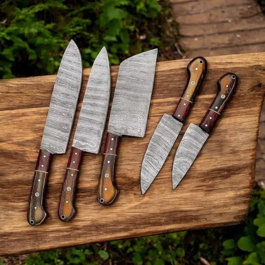 "Premium Damascus Steel Knife Set with Leather Case - Razor-Sharp & Durable" | Damascus Steel | Kitchen Knives Set | Home