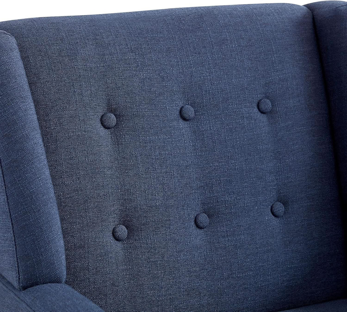 Dark Blue Linen Upholstered Tufted Midcentury Armchair from PriceLows™