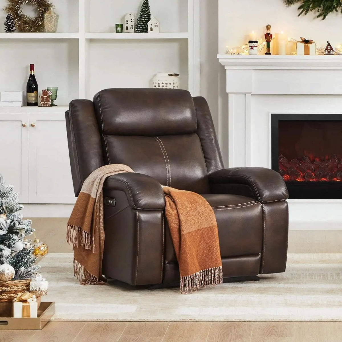 Dark Brown Leather Power Recliner Chair With Power Headrest from PriceLows™