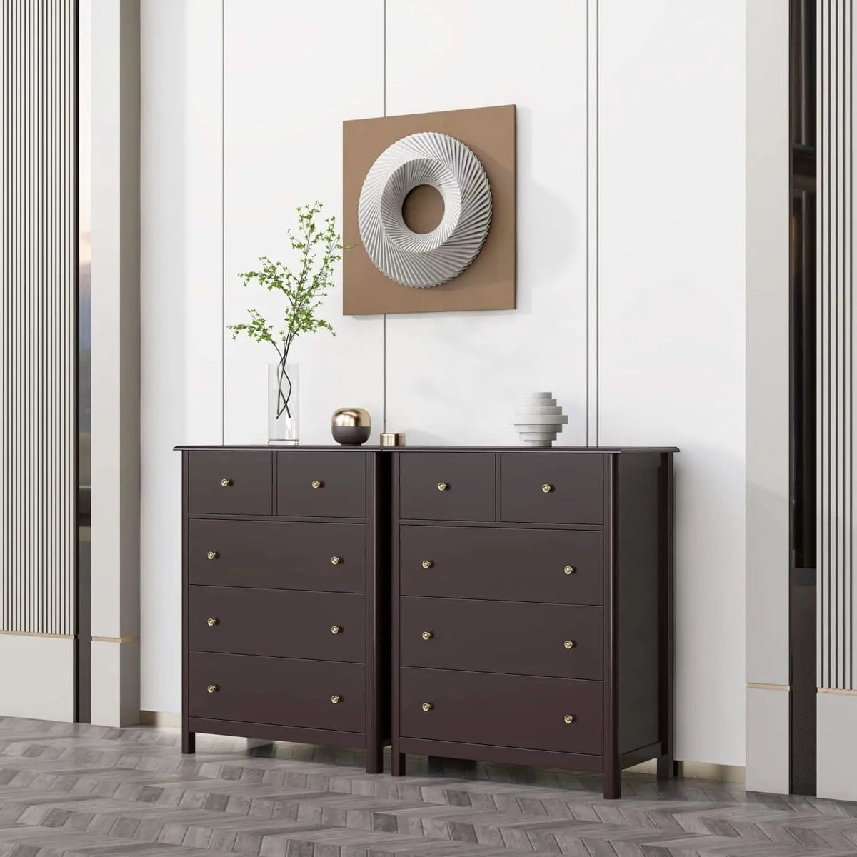 Dark Brown Modern 5 Drawer Chest of Drawers for Bedroom from PriceLows™