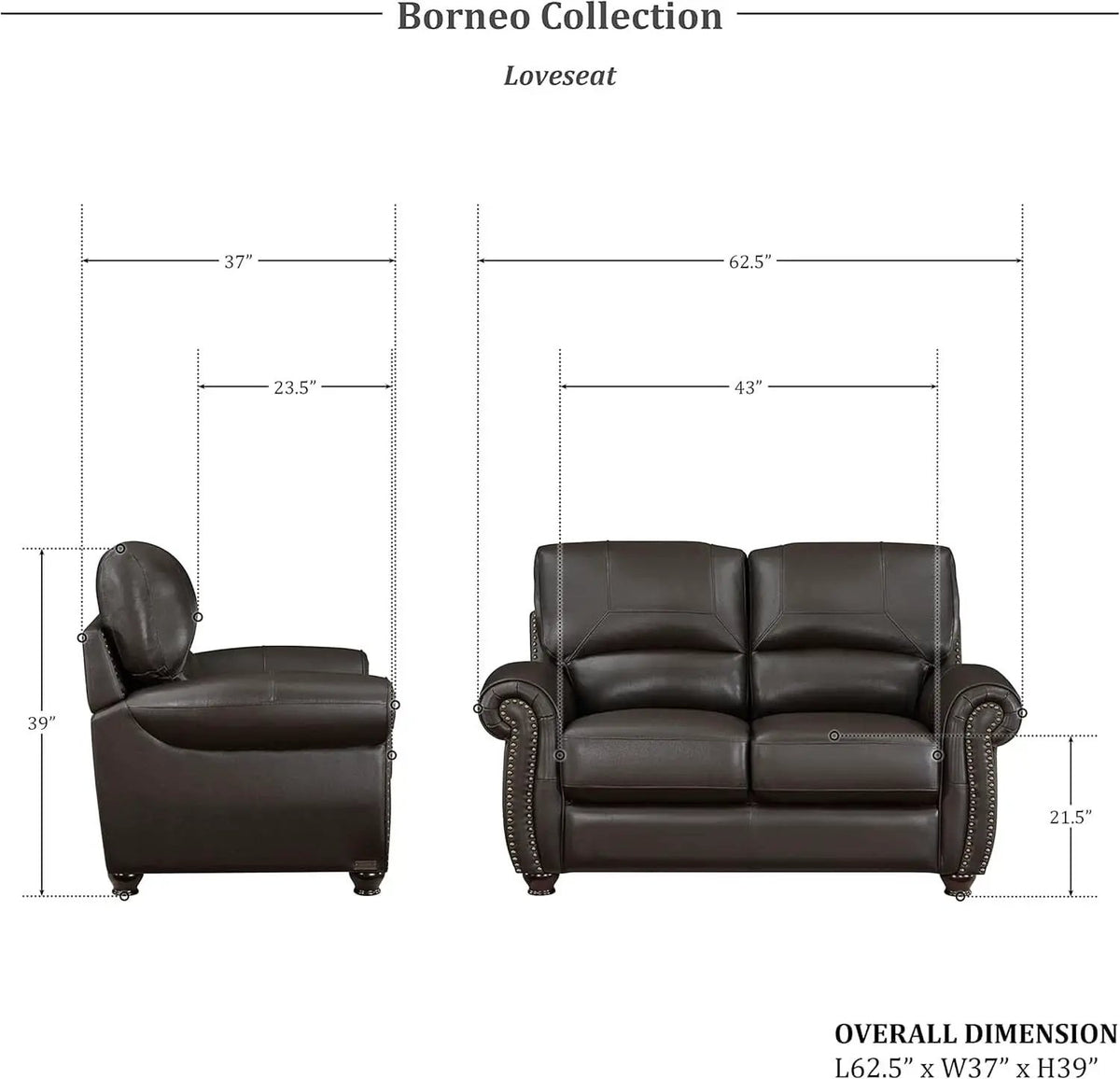 Dark Brown Top Grain Leather Sofa Set With Loveseat from PriceLows™