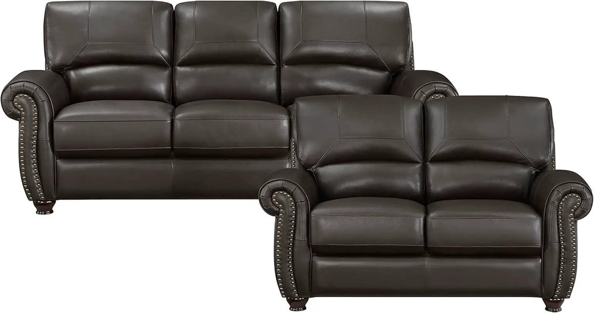 Dark Brown Top Grain Leather Sofa Set With Loveseat from PriceLows™