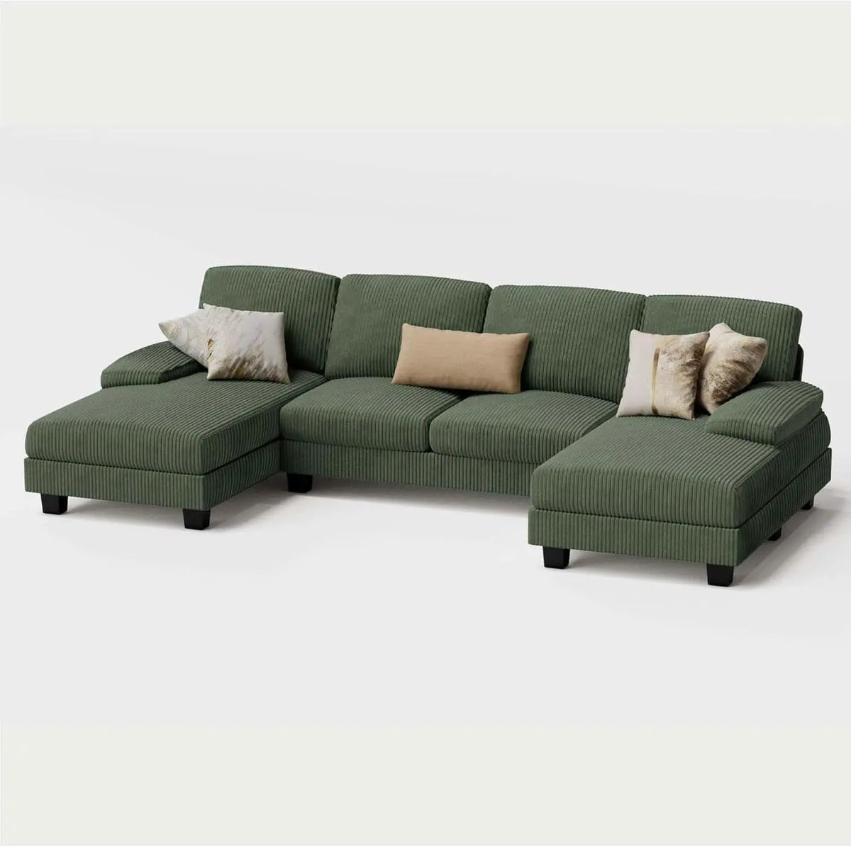Dark Green Corduroy U Shaped Sectional Sofa 4 Seat Chaise from PriceLows™