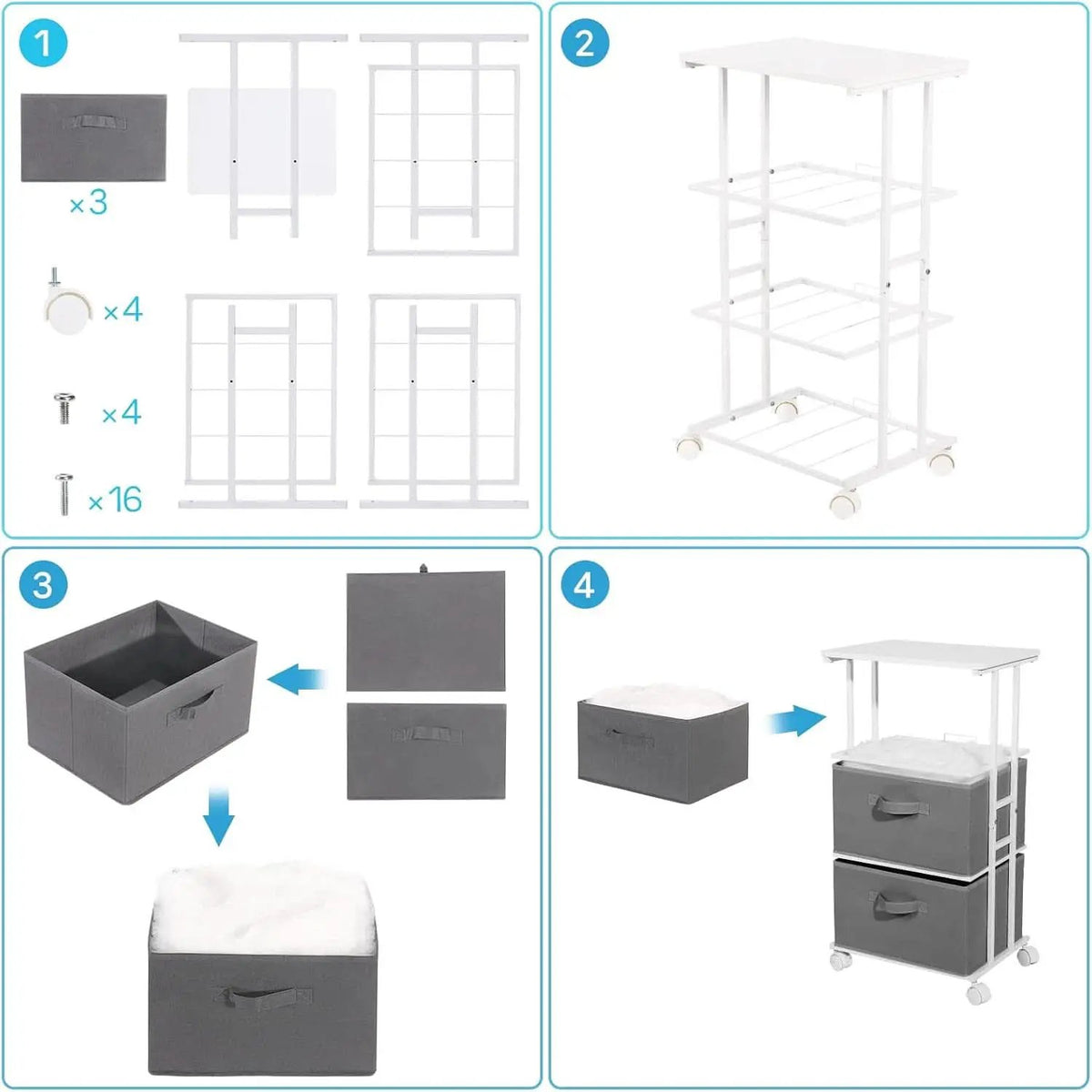 Dresser Tower 3 Drawer Dark Grey With Wood Top And Wheels from PriceLows™