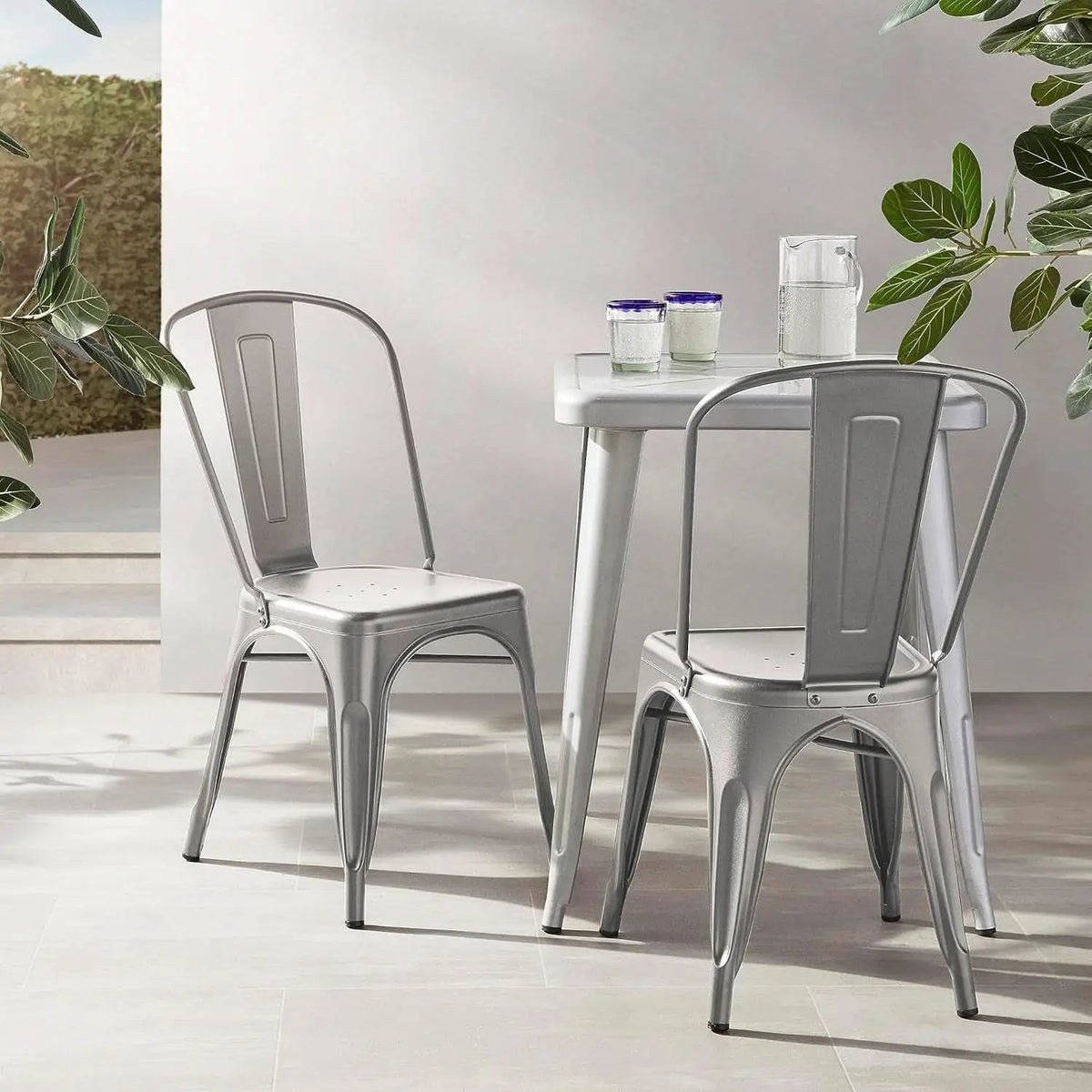 Dark Grey Metal Dining Chairs Set Of Four Durable X Bar Design from PriceLows™