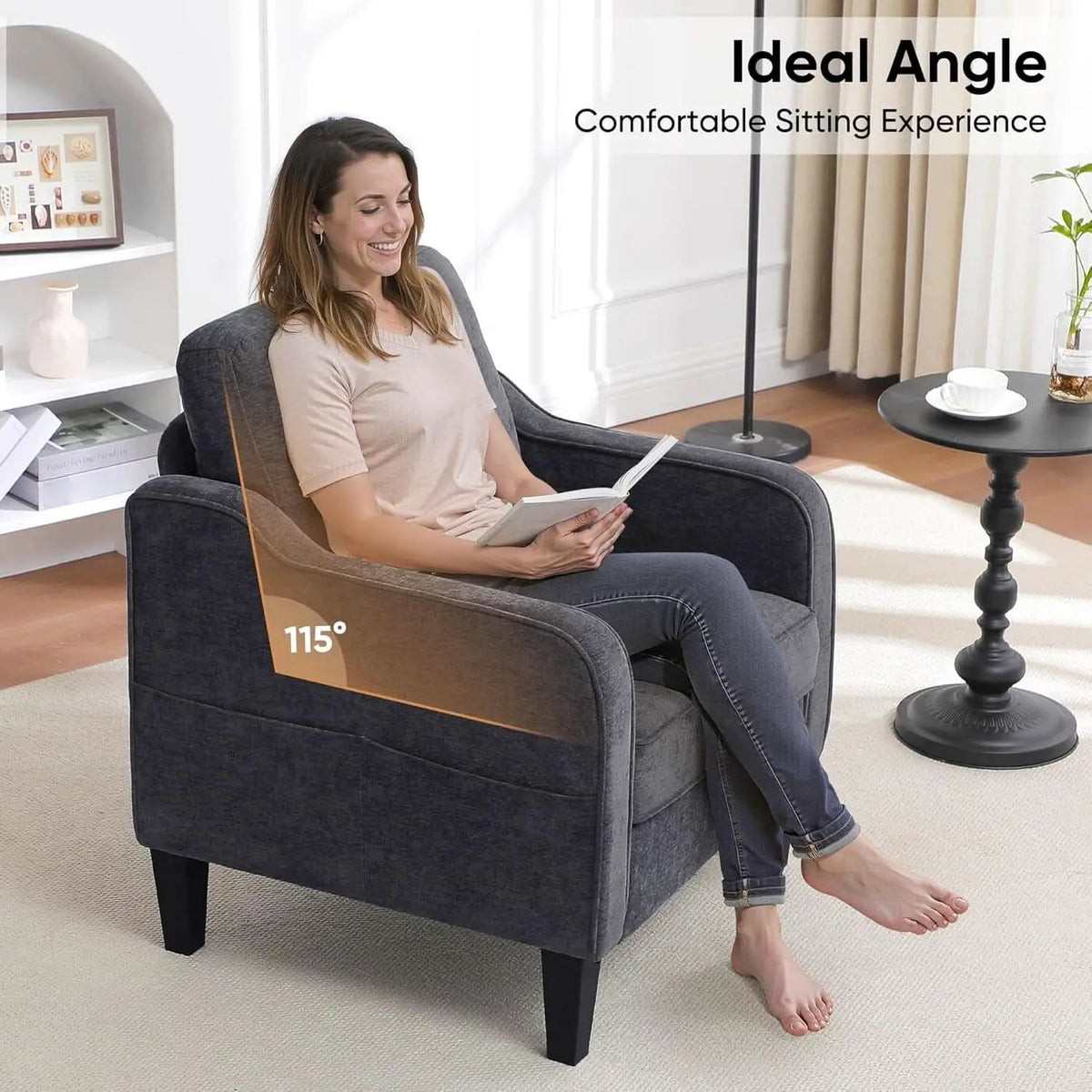 Dark Grey Mid Century Modern Accent Chair For Living Room from PriceLows™
