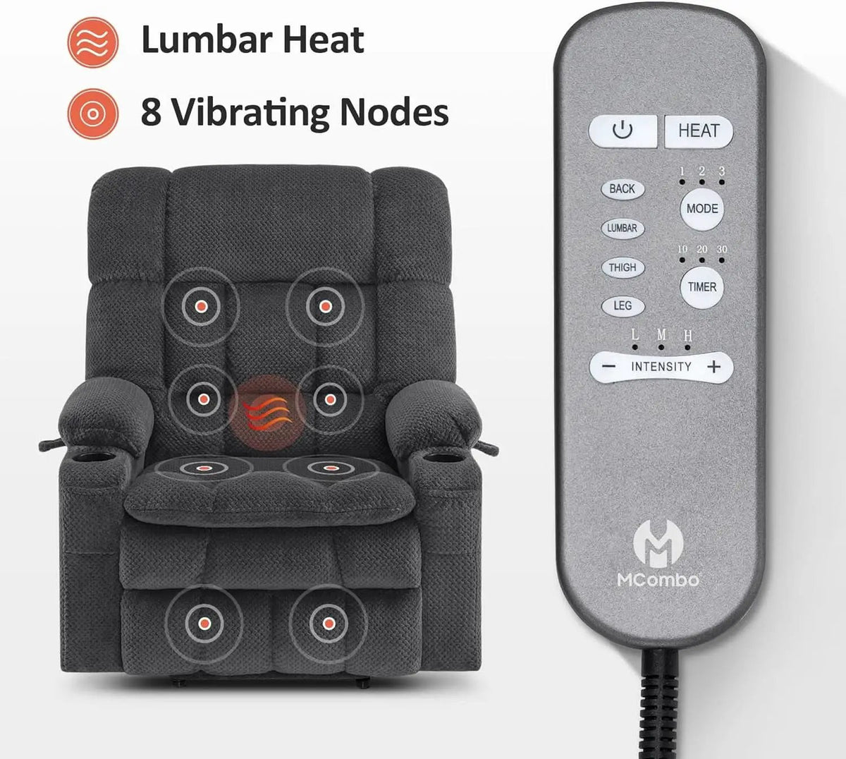 Dark Grey Wide Power Lift Recliner With Massage And USB from PriceLows™