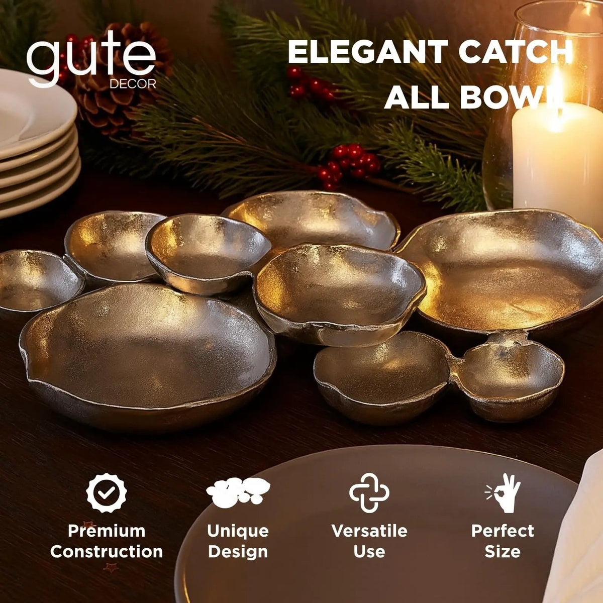 Cluster Decorative Bowls, Bright Silver Brass - Decoration, Snack Tray Bowl from PriceLows™