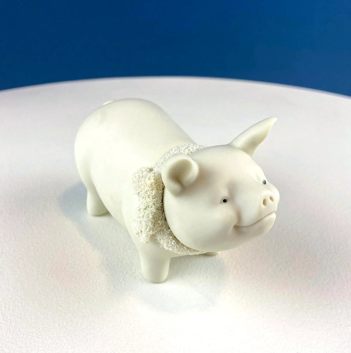 Lucky Smiling Pig Figurine by Snow Babies and Department 56 | Cute White Porcelain Piglet Wearing Scarf | Holiday Decor | Collectors & Hosts