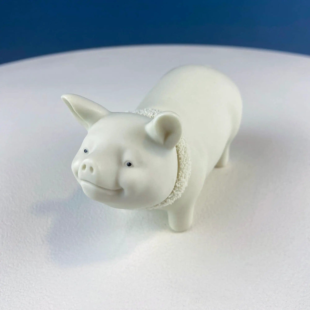 Lucky Smiling Pig Figurine by Snow Babies and Department 56 | Cute White Porcelain Piglet Wearing Scarf | Holiday Decor | Collectors & Hosts
