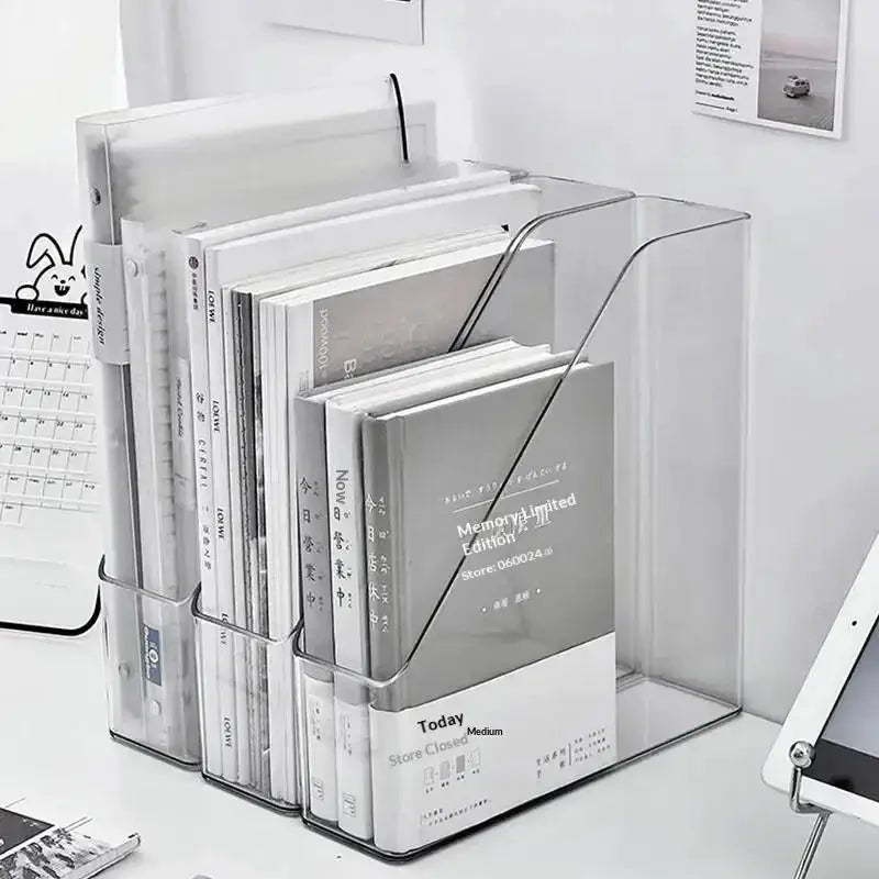 Desk Folder Holder Transparent PET Vertical File Folder Storage Bin Paper Tray Organizer Book Magazines Holder For Home Office from PriceLows™