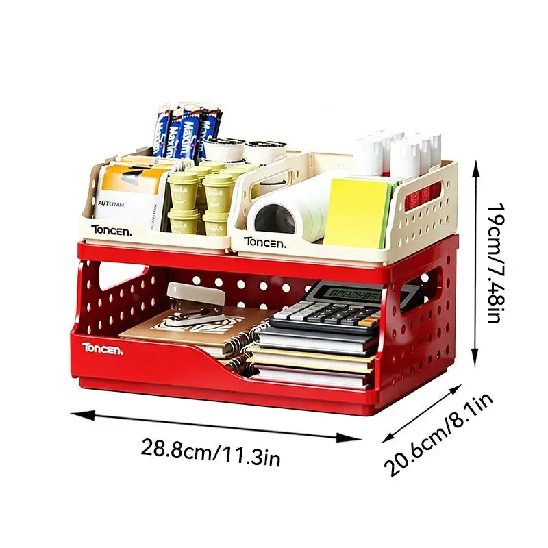 Stylish & Sturdy 3-Tier Desk Organizer with 2 Large + 2 Small Compartments – Stackable Office Storage Box from PriceLows™