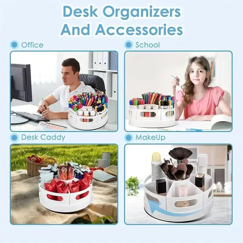 Desk Organizer | 360 Degree Rotation | 7 Removable Bins | Pen Holder from PriceLows™