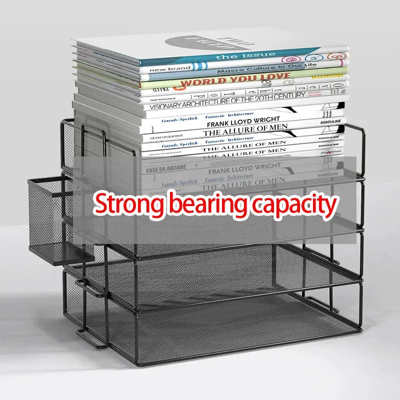 4 Tier Pack Stackable Tray Office Desk Organizer File and Desktop Holder for Paper Letter Accessories Black Discount Pack from PriceLows™
