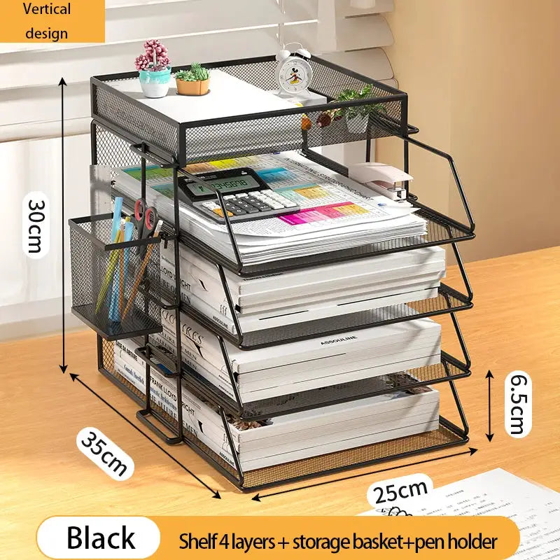 4 Tier Pack Stackable Tray Office Desk Organizer File and Desktop Holder for Paper Letter Accessories Black Discount Pack from PriceLows™