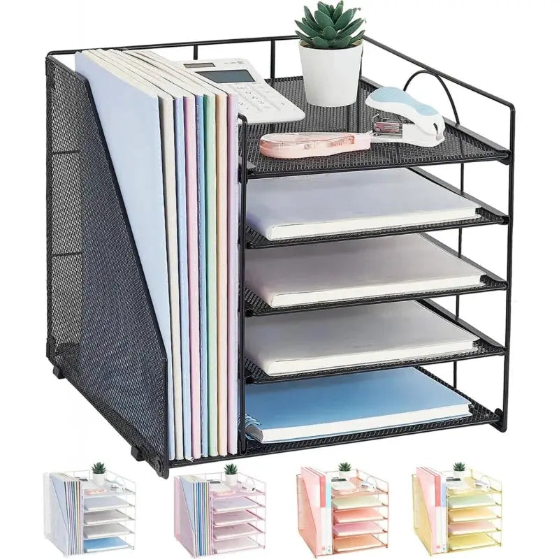 Desk Organizers and Accessories, 5-Tier Paper Letter Tray Organizer with File Holder, Desktop Organizer for Office Supplies from PriceLows™