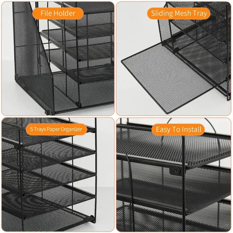 Desk Organizers and Accessories, 5-Tier Paper Letter Tray Organizer with File Holder, Desktop Organizer for Office Supplies from PriceLows™