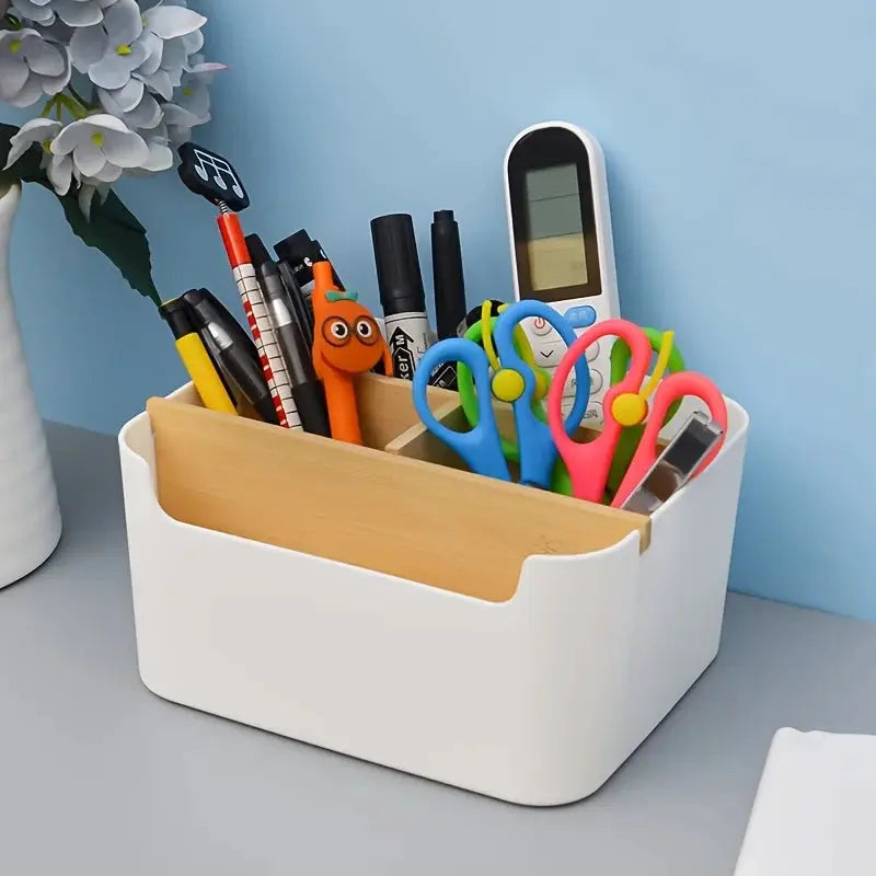 Multifunctional Bamboo Desk Organizer 5 Compartments Wooden Pen Holder Makeup Storage Box for Home Office Supplies from PriceLows™