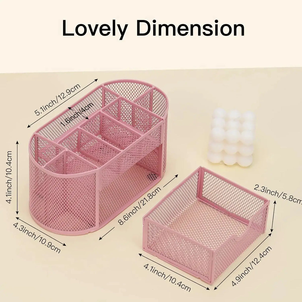 Desk Organizer | Pink Mesh 8 Compartments Drawer | 8.6 x 4.3 x 4.1 in from PriceLows™