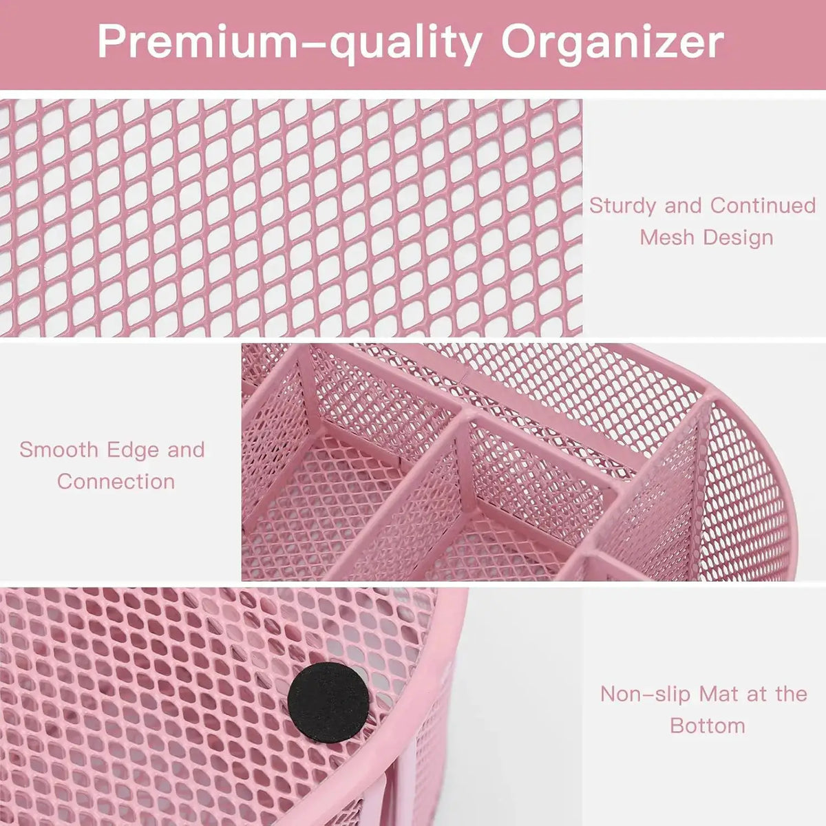 Desk Organizer | Pink Mesh 8 Compartments Drawer | 8.6 x 4.3 x 4.1 in from PriceLows™