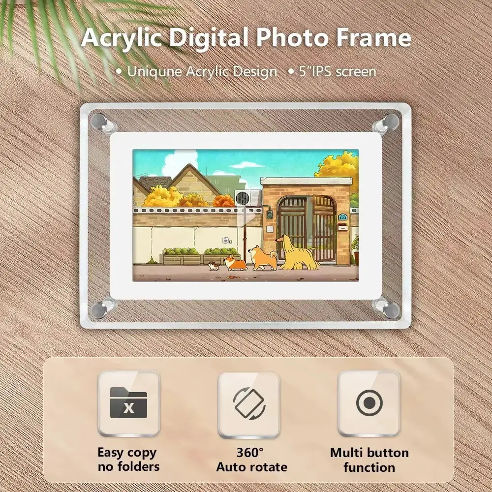 5 Inch Acrylic Digital Photo Frame 1200mAh Vertical Display IPS Screen 4G Memory Battery Porta Retrato Digital picture frame from PriceLows™