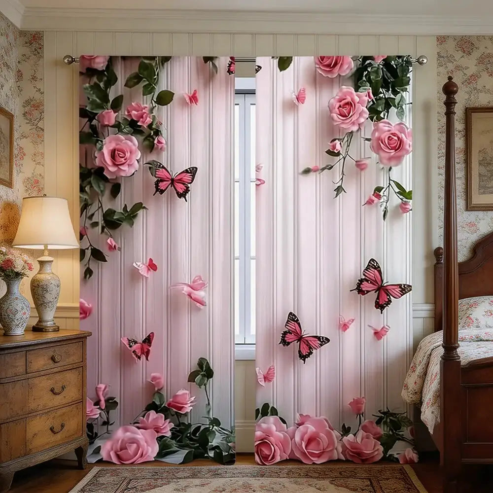 Digital Printed Curtains | Botanical Rose Print | PriceLows™