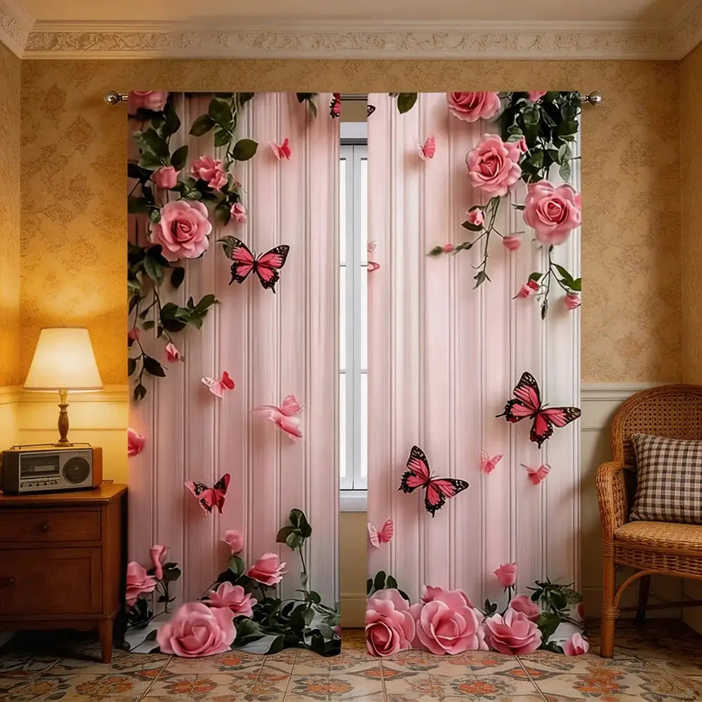 Digital Printed Curtains | Botanical Rose Print | PriceLows™