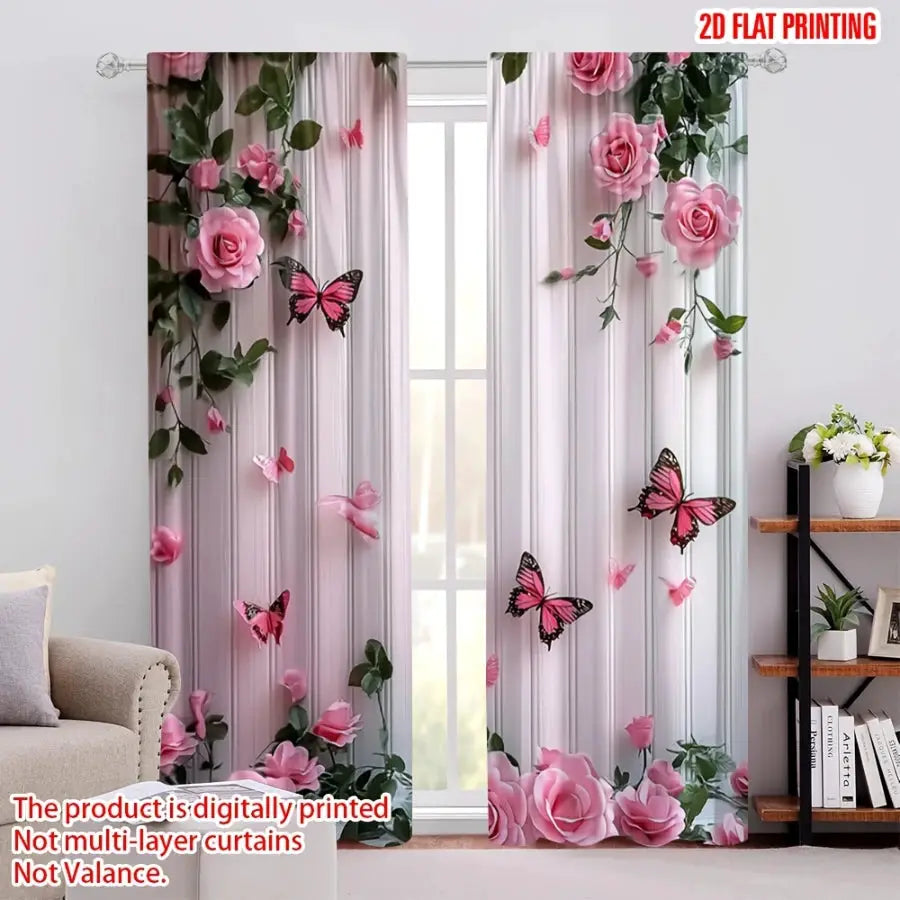 Digital Printed Curtains | Botanical Rose Print | PriceLows™