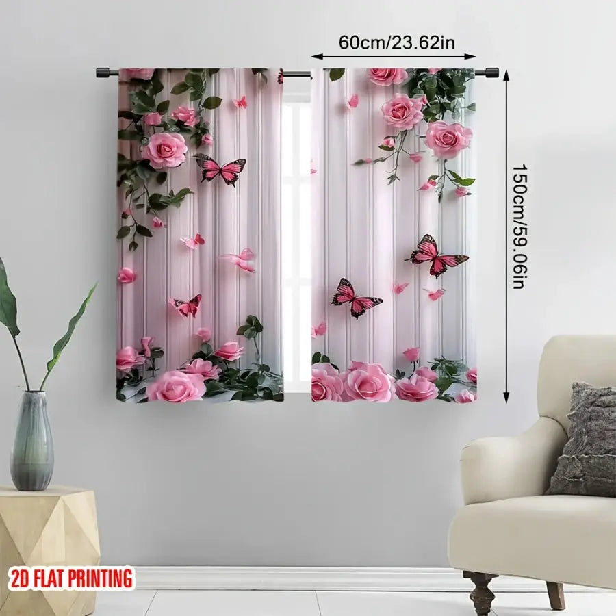 Digital Printed Curtains | Botanical Rose Print | PriceLows™