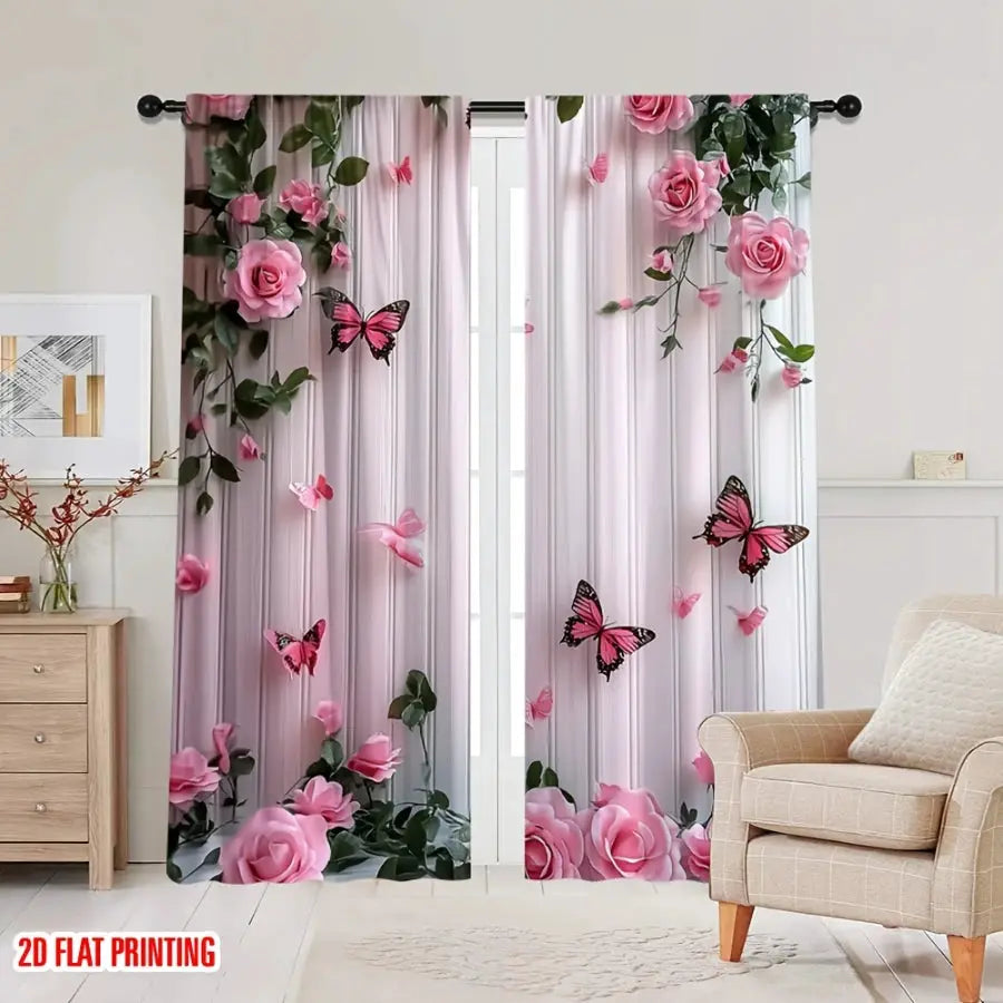 Digital Printed Curtains | Botanical Rose Print | PriceLows™