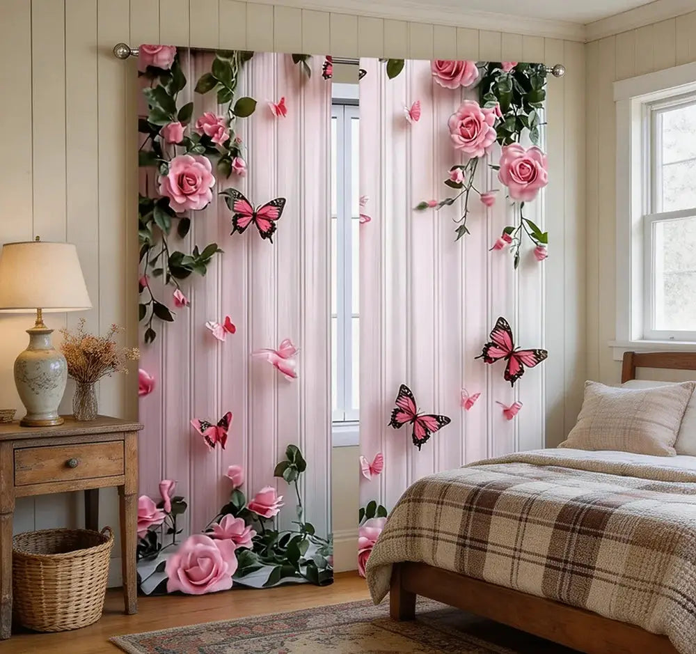 Digital Printed Curtains | Botanical Rose Print | PriceLows™