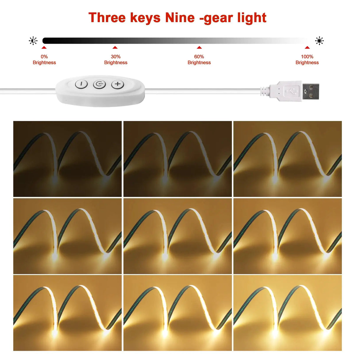 Dimmable COB LED Strip Light 5V USB Flexible LED Tape with Switch 320LEDs High Density Linear Lighting with Adhesive Tape from PriceLows™